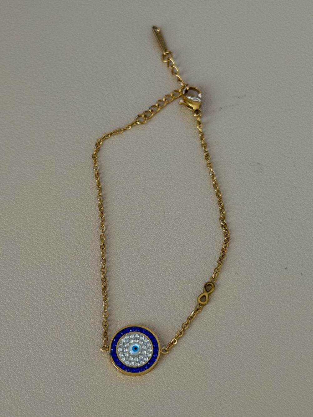 Gold Tone Blue Evil Eye Pendant Bracelet